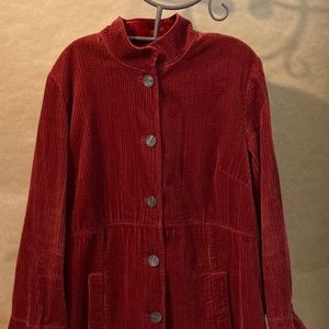 EUC J. Jill Wide Whale Corduroy Velvet trim Shacket w/ rear pleats M